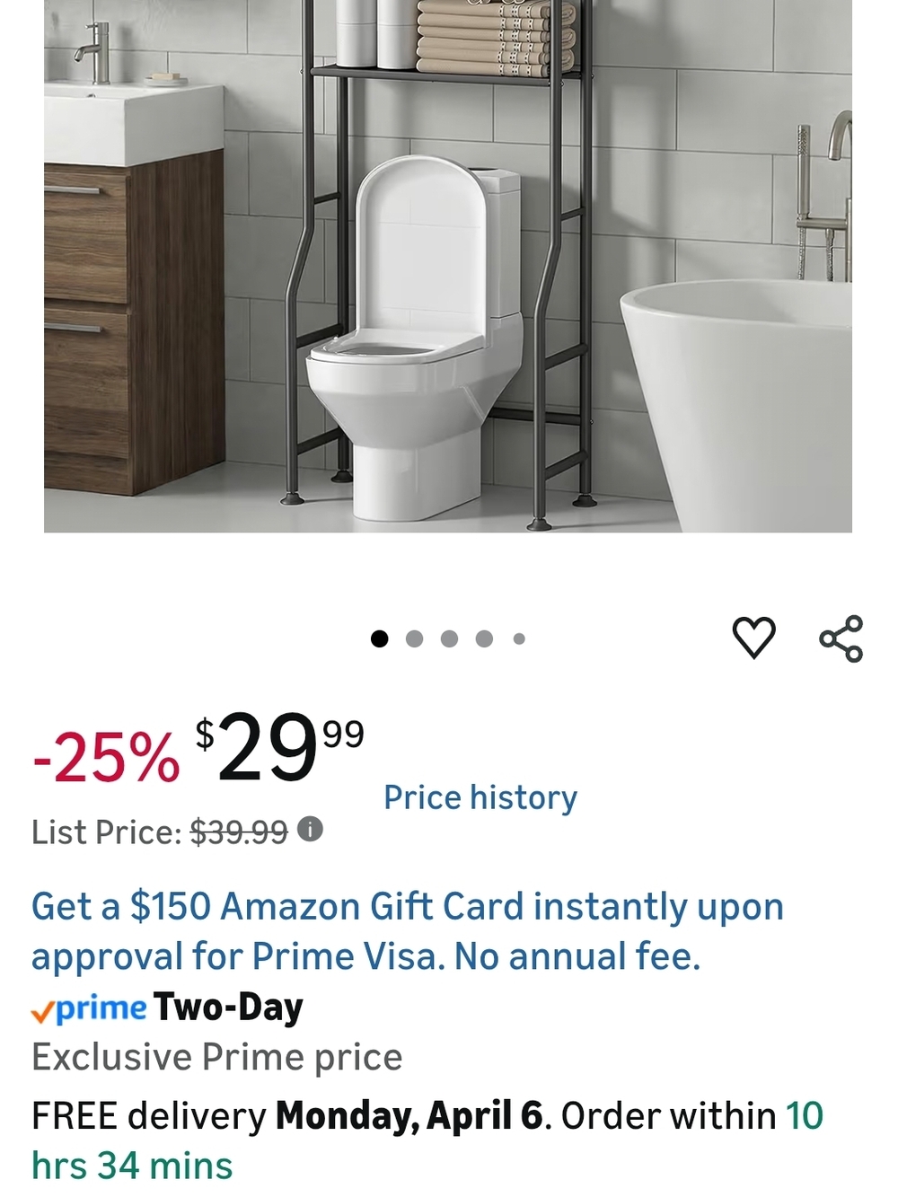 Over-the-Toilet Bathroom Storage Shelf - Black - Picture 2 of 3